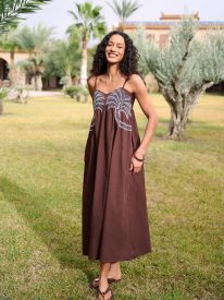 Palm Tree Embroidery Smock Dress