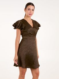 Leopard Jacquard Frill Sleeve Dress