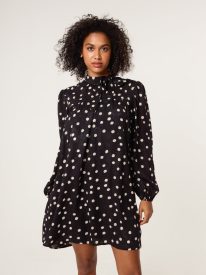 Polka Dot Tie Neck Smock Dress