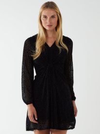 Leopard Print Flocked Knot Front Angel Sleeve Dress