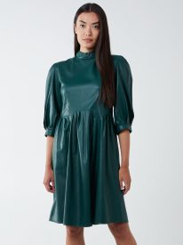 High Neck PU Dress