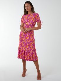 Crew Neck Midi Dress With Scrunchie Back Detail