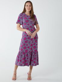 Crew Neck Midi Angel Sleeve Tie Open Back Dress