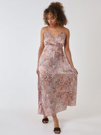Leopard Print Strappy Wrap Over Maxi Dress