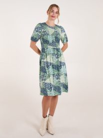 Shirred Bust Puff Sleeve Patchwork Mini Dress