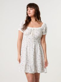 Puff Sleeve Shirred Mini Dress