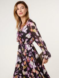 Metallic Watercolour Wrap Maxi Dress