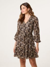 Button Up Belted Chiffon Mini Dress