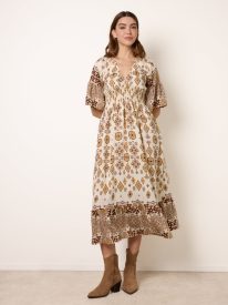 V Neck Border Print Dress