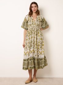 V Neck Border Print Dress
