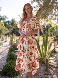 Tropical Button Through Midi Dress