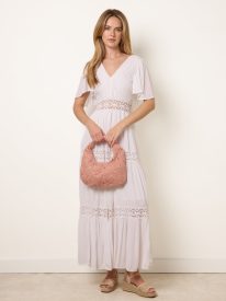 V-Neck Tiered Crochet Detail Maxi Dress