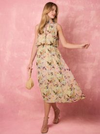 Watercolour Printed Sleeveless Midi Dress