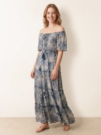 Tie Front Bardot Maxi Dress