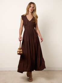 V Neck Tiered Midi Dress