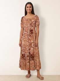 Tie Front Shirred Midi Dress