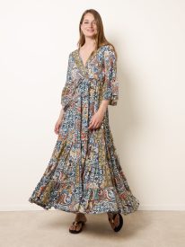 Wrap Over Tiered Art Silk Dress