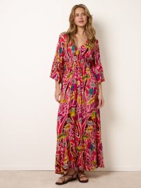 Tropical Print V-Neck Maxi Dress
