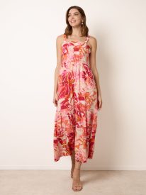 Tropical Print Adjustable Strap Maxi Dress