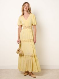 V-Neck Tiered Crochet Detail Maxi Dress