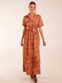 Geometric Belted Maxi Shirt Dress