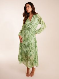 Abstract Wrap Pleated Midi Dress