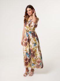 Floral Wrap Belted Fine Silk Dress