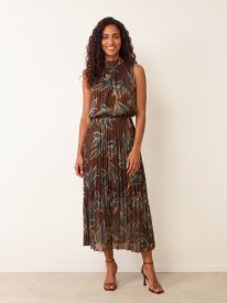 Sleeveless Cowl Neck Dress With Metallic