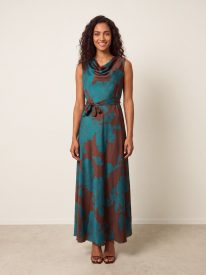 Floral Satin Cowl Neck Dress
