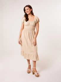 Puff Sleeve Shirred Panel Dress