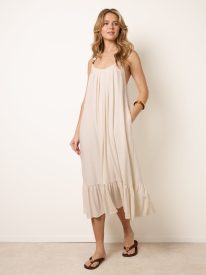 Natural Textured Dress With Bead Details