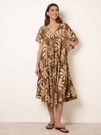 Topical Print Kimono Style Oversized Dress