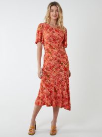 Angel Sleeve Tiered Midi Dress