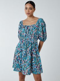 Square Neck Milkmaid Puff Sleeve Mini Dress