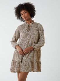 Shirred Cheetah Smock Dress