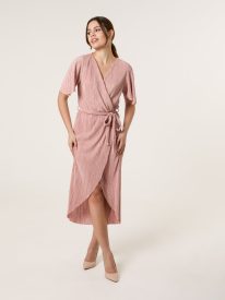 Plisse Wrap Over Midi Dress