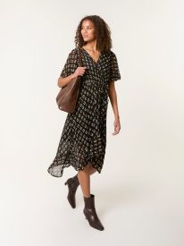 Geometric Mesh Ruffle Wrap Dress