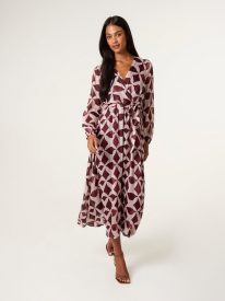 Geometric Metallic Wrap Maxi Dress