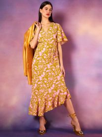 Ruffle Wrap Midi Dress