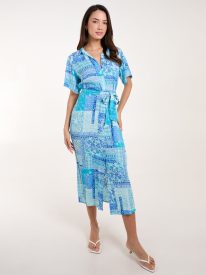 Patchwork Button Through Shirt Belted Dress