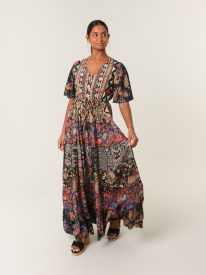 Angel Sleeve Button Front Maxi Dress