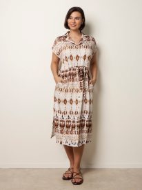 Drawstring Printed Midi Shirt Dress
