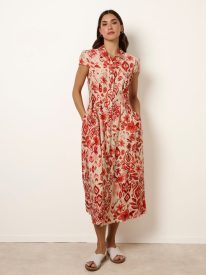 Watercolour Floral Printed Button Front Shirt Dress