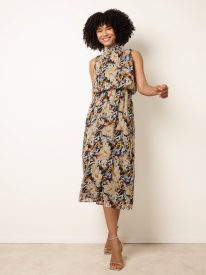Watercolour Printed Sleeveless Midi Dress