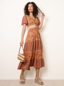 Mix Print Beaded Wrap Dress