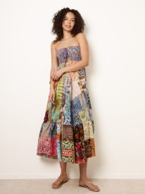 Shirred Patchwork Art Bandeau Dress