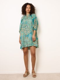 Diamante Tunic Dress With Puff Sleeve