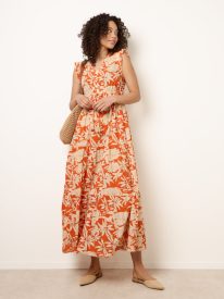 Button Frill Sleeve Dress