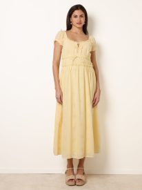 Broderie Front Tie Midi Dress