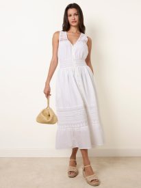 Crochet Insert Button Midi Dress